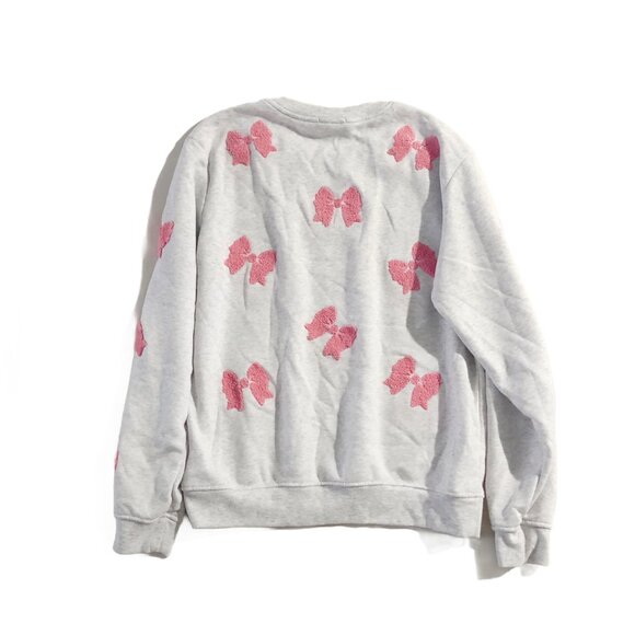 Better / Together Sweatshirt Womens L Gray Pink Coquette Bows Crewneck Pullover - Picture 2 of 7
